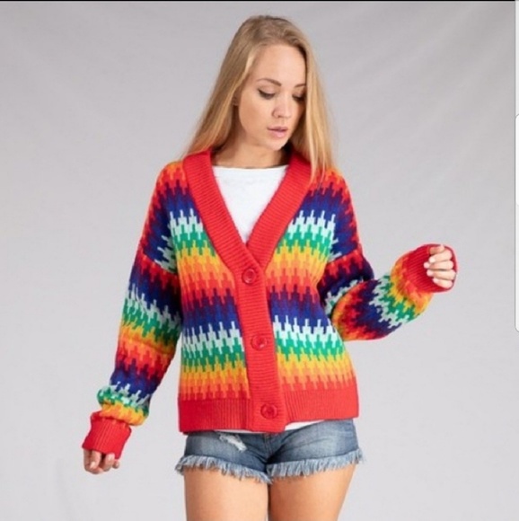 Sweaters - Rainbow Knit Button Down Cardigan